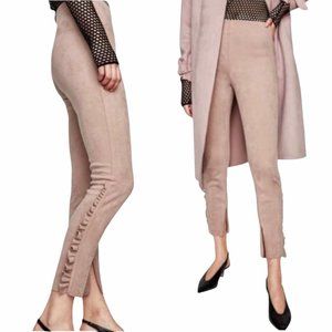 Zara Basic Faux Suede Pants Side Zipper High Waisted Pink Color size L Women's